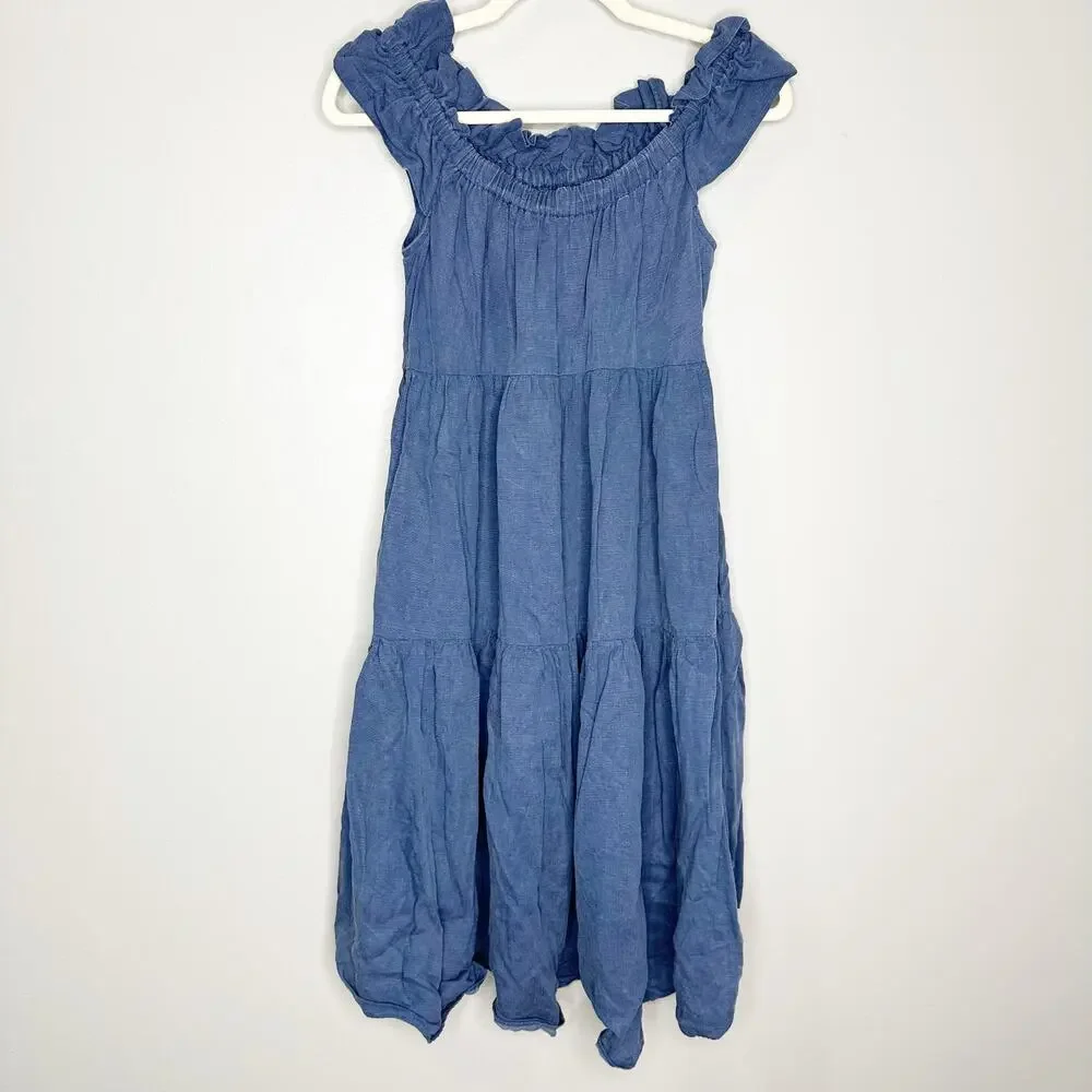 Ulla Johnson Off Shoulder Linen Chambray Tiered Midi Dress Size 4 - Picture 3 of 8